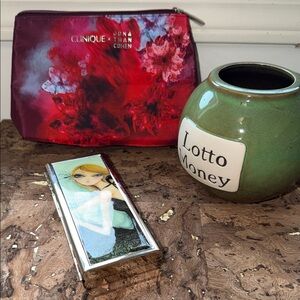 Silver XL Cigarette Case, Clinique Pouch and Lotto Money Pack